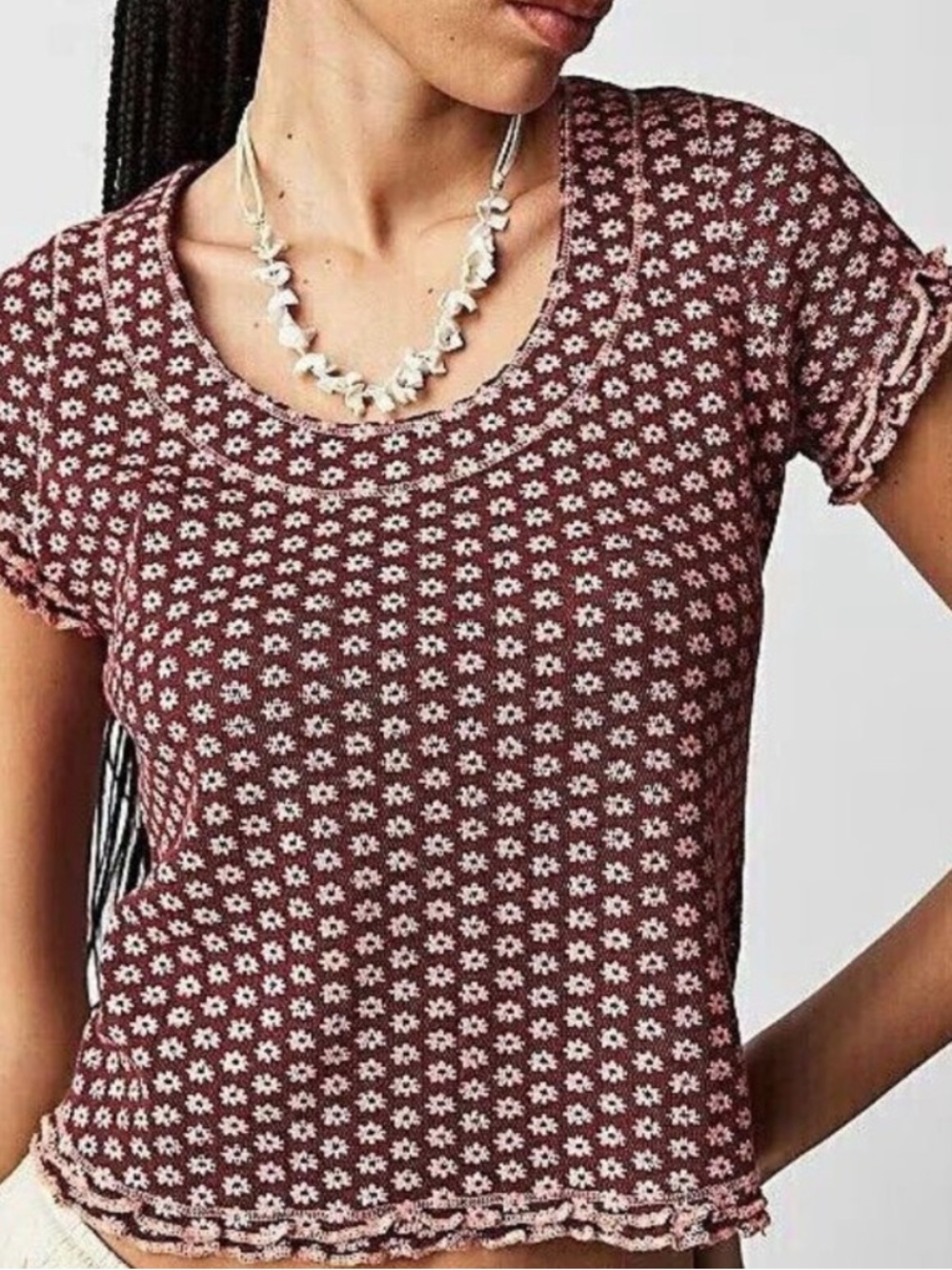 Free People Pink Floral Knit Scoop-Neck Crop Top